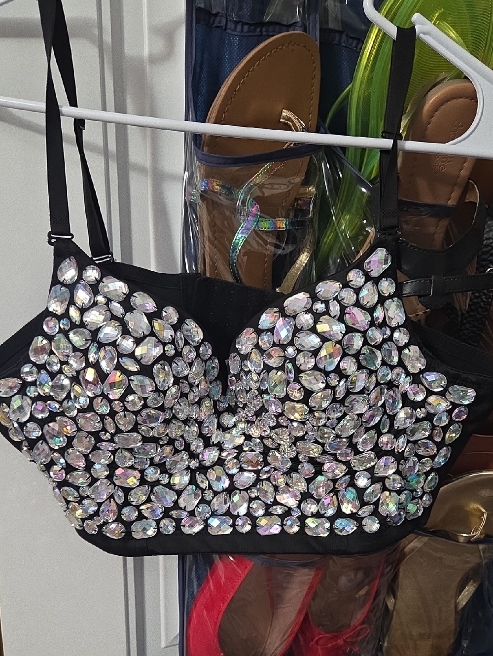 Crystal-Embellished Black Bralette Crop Top